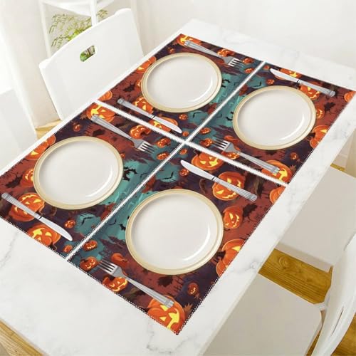 Sets de table Halloween anti-tache en toile pour table propre - 6