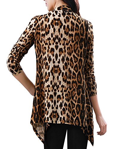 Allegra K Women Leopard Long Sleeve Open Front Boyfriend Cardigan Beige,Coffee M (US 10)