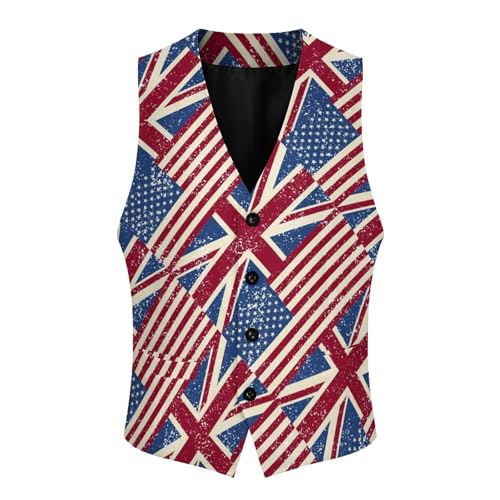 Vintage U.S. And England Flags Trendy Vest Suit for Men V Neck Formal Dress Waistcoat Vests Business Slim Fit3
