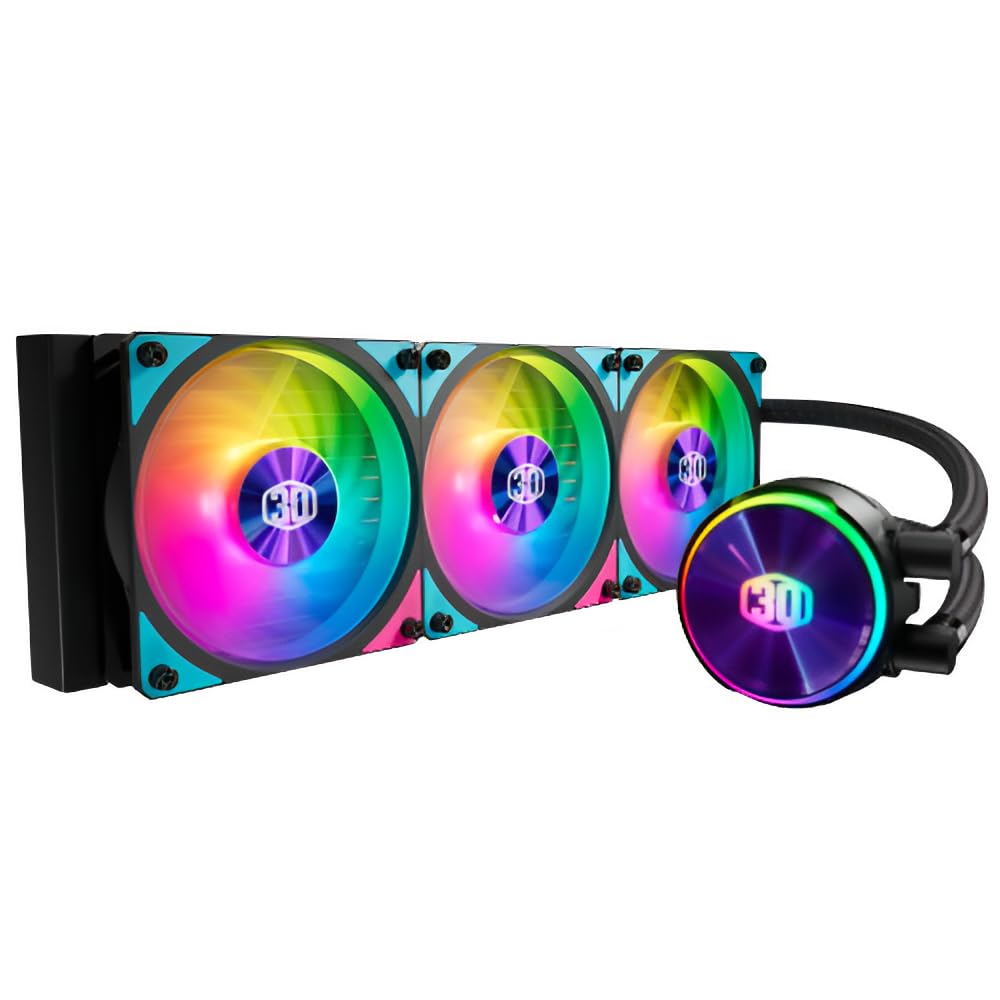 MasterLiquid PL360 Flux CPU Liquid Cooler - AIO Water Cooling System, 3 x 120mm Fans, 360mm Radiator, Addressable Gen 2 RGB Controller Included - AMD & Intel Compatible, 5-Year Warranty