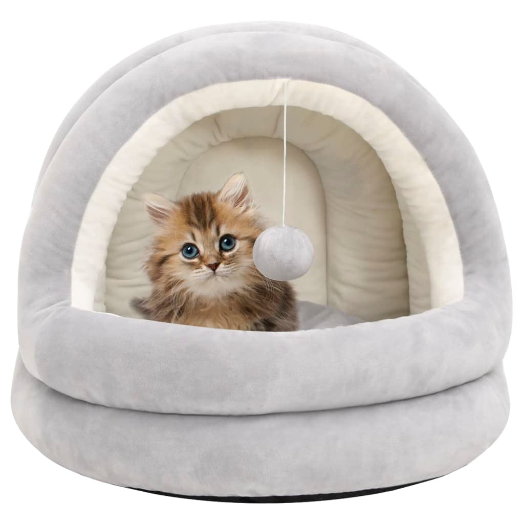 Katzenbett kuschelige Katzenhöhle 50x50x45 cm weiches Fleece Haustierbett für Katzen und kleine Hunde rutschfeste Unterseite mit Spielball