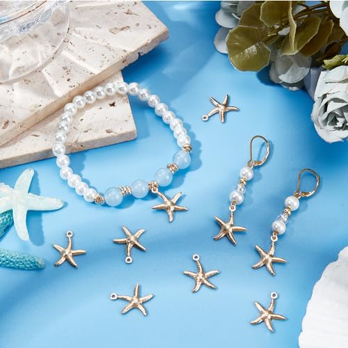 SUNNYCLUE 1 Box 100Pcs Real 24K Gold Plated Starfish Charm Bulk Sea Life Charms Stainless Steel Metal Cute Marine Animal Beach Charm for jewellery Making Charms DIY Craft Necklace Bracelet Craft Women - Image 4