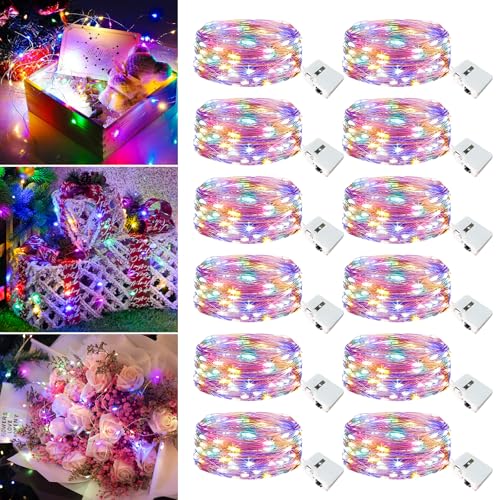 Image of 12 Pack Fairy Lights Battery Operated - 7ft 20 Led Twinkle Lights 3 Modes, Multi-Colored Bulk Mini String Lights Waterproof for Mason Jars Vases DIY Party Wedding Decoration Easter