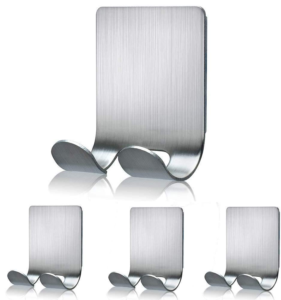 mooardiSelf Adhesive Hooks Razor Holder for Shower Shaver Holder Hook Hanger Stand Stainless Steel Storage Wall Hooks Hangers Bathroom Kitchen Organizer for Razors Plug Robe Towel (4Pack)