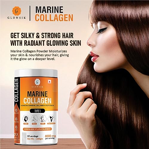 Image of Glowsik Korean Marine Collagen Powder | Marine Collagen Supplements for Women and Men | Skin Radiance Collagen.. (200 gms, orange.)