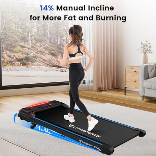 CITYSPORTS Cinta de Correr Negra Azul, Walking Pad Eléctrico con Inclinación 11–14%, Motor Silencioso 440 W, Pantalla LED, Cinta de Andar Compacta para Casa y Oficina con Mando - imagen 5