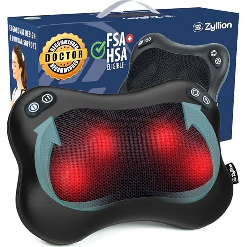 Zyllion Heat-Enhanced Shiatsu Back and Neck Massager (Model ZMA-34RB-BK)