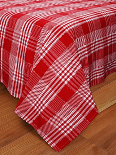 Image of AIRWILL, 200GSM Handloom Cotton Double Bedsheet with 2 Pillow Covers (Track Dobby Red)