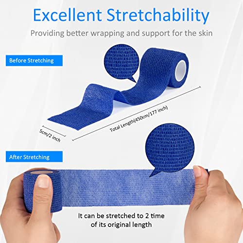12Pcs 2”X 5 Yards Self Adhesive Bandage Wrap Elastic Bandage Wrap Self Adherent Cohesive Wrap Bandages For Wrist Ankle Vet Tape For Dogs Athletic Swelling Sprains Tape Grip Cover (Blue) #TOP1
