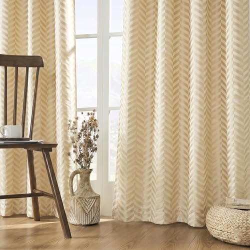 Image of IVAZA Premium Velvet Chevron Pattern 80% Blackout Curtains - Heavy Blackout Opaques,Modern Parde for Living Room Bedroom|Home Office Long Door- 10 Feet (Pack of 2) Chevron Butter Cream