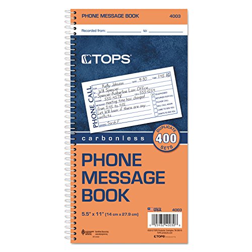tops phone message forms book carbonless duplicate 275 x 5 inches 400 sets per book 4003