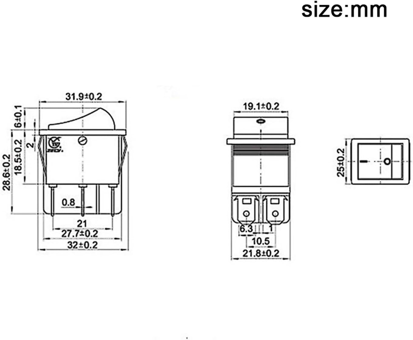 1 piece KCD4 Rocker Switch Power ON-Off-ON 3 Position 6 pin 16A 250V AC 20A 125V(Red Kcd4)