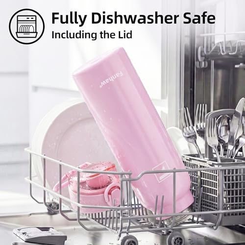 Image of Fanhaw 24 oz Insulated Water Bottle with Soft Silicone Spout Lid, Leakproof Stainless Steel Vacuum Bottle for School, Sports& Daily Use, Kids, Teens& Adults, Back to School Essentials (Pink)