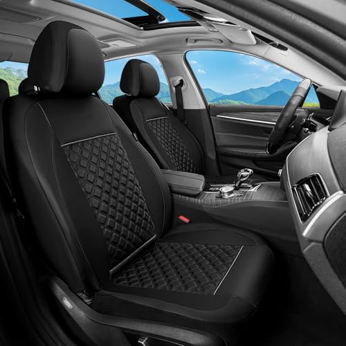 Image of FLORICH Seat Covers, Front Seat Covers 2 PCs, Automotive Seat Cover for Cars, Luxury Leather Universal Seat Cover Accessories Fit for Most Cars SUV Truck Sedans(Black)