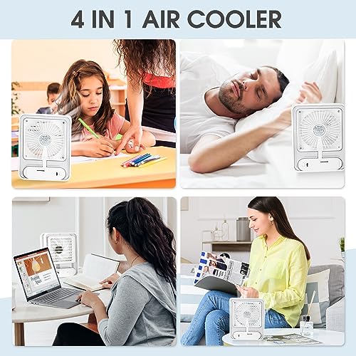 Klimageräte Mobile, HyAdierTech Tragbarer Mini Lüfter Luftkühler mit 3 Windgeschwindigkeiten, Mini Klimaanlage Akku Portable, Desktop Verdunstungsluftbefeuchter Kühlventilator-7