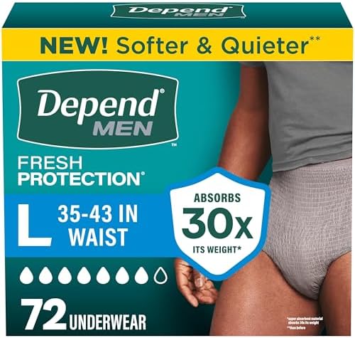 Depend FIT-Flex Incontinence Underwear for Men, Maximum Absorbency, Grey, Large, 72 Count