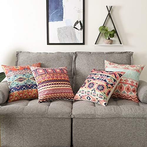 Artscope Cushion Covers, Set of 4 Cotton Linen Decorative Square Pillowcases Throw Pillow Covers 18x18 Inch for Garden Sofa Bedroom Car Home Decor (Exotic)