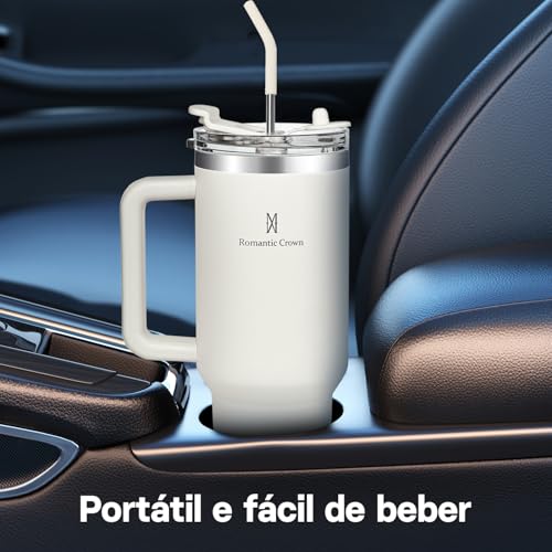 Romantic Crown Copo Térmico com Canudo Tampa e Alça 1,18L, Cops Garrafas Termico para viagem vácuo d