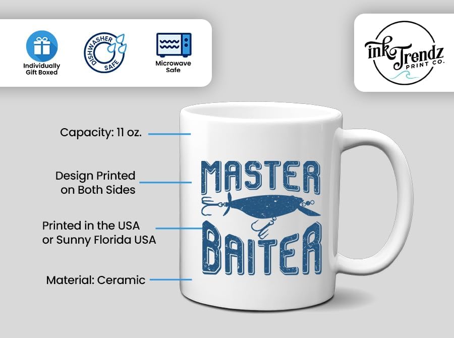 Ink Trendz Funny Master Baiter Coffee Mug Fishing Fish Novelty Cup Great Gift Idea For Men Him Dad Grandpa Fisherman (Rustic Blue) - Image 2
