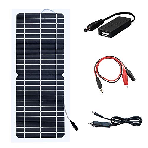 XINPUGUANG 10W 12v Panel solar flexible Módulo fotovoltaico monocristalino Cargador solar con cable de pinza de cocodrilo de CC para autocaravana, caravana, autocaravana, barco, camping, senderismo