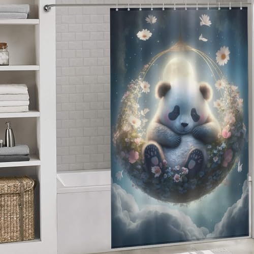 Rideau de douche bébé panda rideau de baignoire imperméable lavable 140x183cm - 2