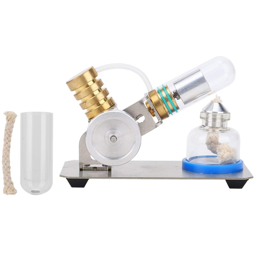 Zerodis V-Typ-Stirlingmotor-Modell, Externer Verbrennungsmotor, Physik-Experiment, Lernspielzeug-Set mit Alkohollampe für den Unterricht, DIY-Bootsmodell