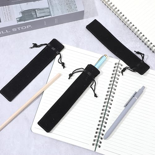 Image of JIEYAO 20 Pieces Velvet Pen Pouch Black Drawstring Pen Bag Black Pencil Case Pen Bag Soft Single Pen Sleeve Holder Home Decor Products for School Office Business Supplies