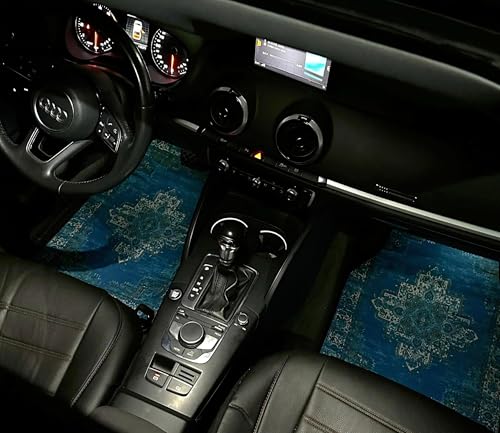 Image of Premium Oriental Rug Look Car Floor Mat for Sierra Custom Fitted, Luxury Car Foot Mats Compatible with TATA Sierra, Set of 5 Pcs, 100% Waterproof and Washable, Classic Blue