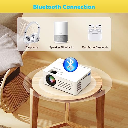 Portable Mini Bluetooth Projector for Outdoor Movies - HD 1080P Supported - Compatible with iOS, Android, Windows - HDMI/USB/Smartphone/TV Stick/PS4 - Remote Included