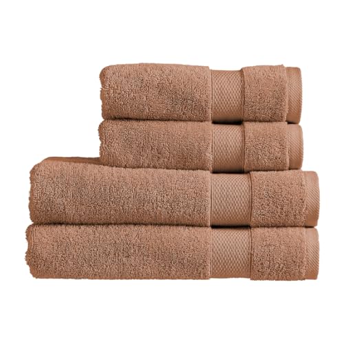Christy Refresh Bath Towel Set | Set of 4 | 2 Bath 2 Hand | Quick Dry | Gentle Pastel Tones | Soft Absorbent Bathroom Towels | 100% Cotton 550GSM | Clay Brown