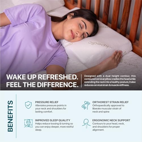 Image of Neckpedic Contour Cervical Memory Foam Pillow for Neck Pain Relief | Orthopedic Neck Support Pillow for Side & Back Sleepers | Dual Height Ergonomic Design for Neck Alignment (Pack of 1)