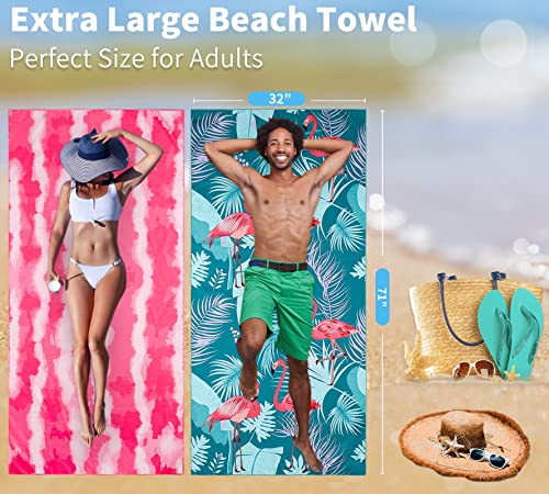 4 Pack Lightweight Thin Beach Towel Oversized 71"X32" Big Extra Large Microfiber Sand Free Towels For Adult Quick Dry Travel Camping Beach Accessories Vacation Gift Sea Turtle Mandala Flamingo Stripe #TOP6