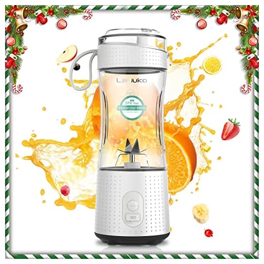 LaHuko Licuadora Portátil, Mini Batidora Personal para Batidos y Smoothies, 4000mAh batería con USB Recargable (Individuals 380ML, Blanco, para Jugo, Batido, Salsas, Comida para Bebé)