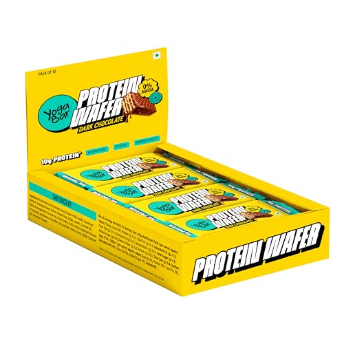 Image of Yogabar 10g Protein Wafer Bars | Dark Chocolate Flavor | Crunchy High-Protein Snack | Source of Protein & Fiber | 0% Maida | Made with Millets | 40g Each | Pack of 10