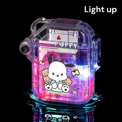 Encendedor NIVEK transparente con llama rosa y diseño puppy miniatura 2