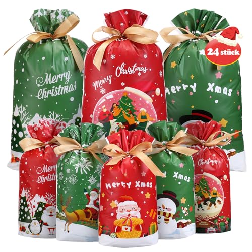 LIHAO 24 Stück Geschenkbeutel Weihnachten 2 Größen Geschenktüten...