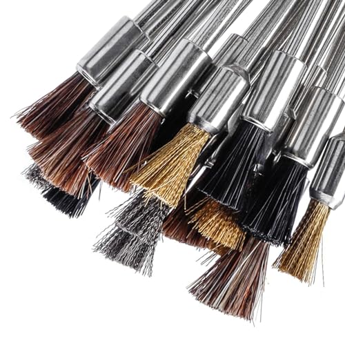 Image of Mesee 20Pcs Wire Brushes for Drill, 100mm Extended Cleaning End Brushes Pen Assortment Set Horse Mane / Pig Bristle / Copper Wire / Stainless Steel Wire Brush 3mm Mandrel Polishing Rotary Tools Accessory