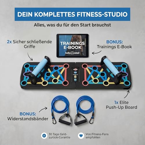 BODY & MIND® Liegestützbrett faltbar - 20in1 Push Up Board mit Bändern – Ansicht 6