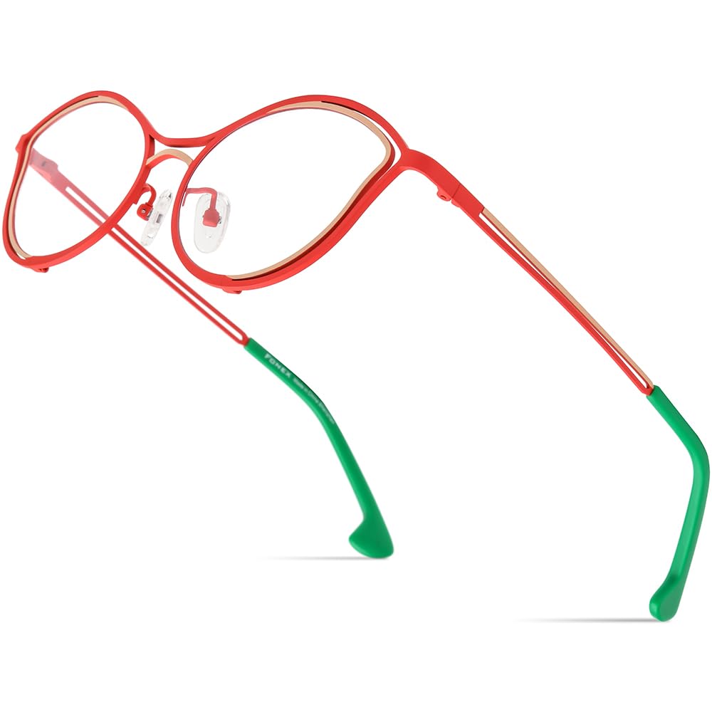 FONEX Colorful Pure Titanium Glasses Frame Women Retro Round Eyeglasses