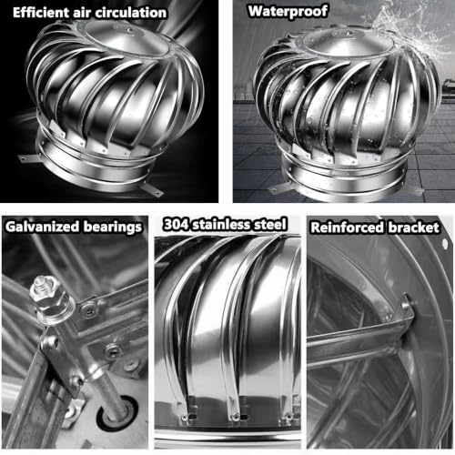 Ventilación de turbinas para tejados y desvanes con diseño giratorio y 200 mm 4