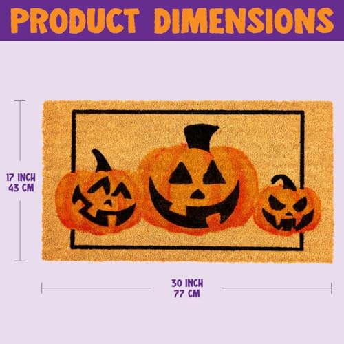 JOYIN Halloween Decoration Pumpkin Patterned Doormat, 30”x 17” Non Slip Natural Coir Front Door Mat Doorway Rugs, Trick or Treat Outside Indoor Decor2