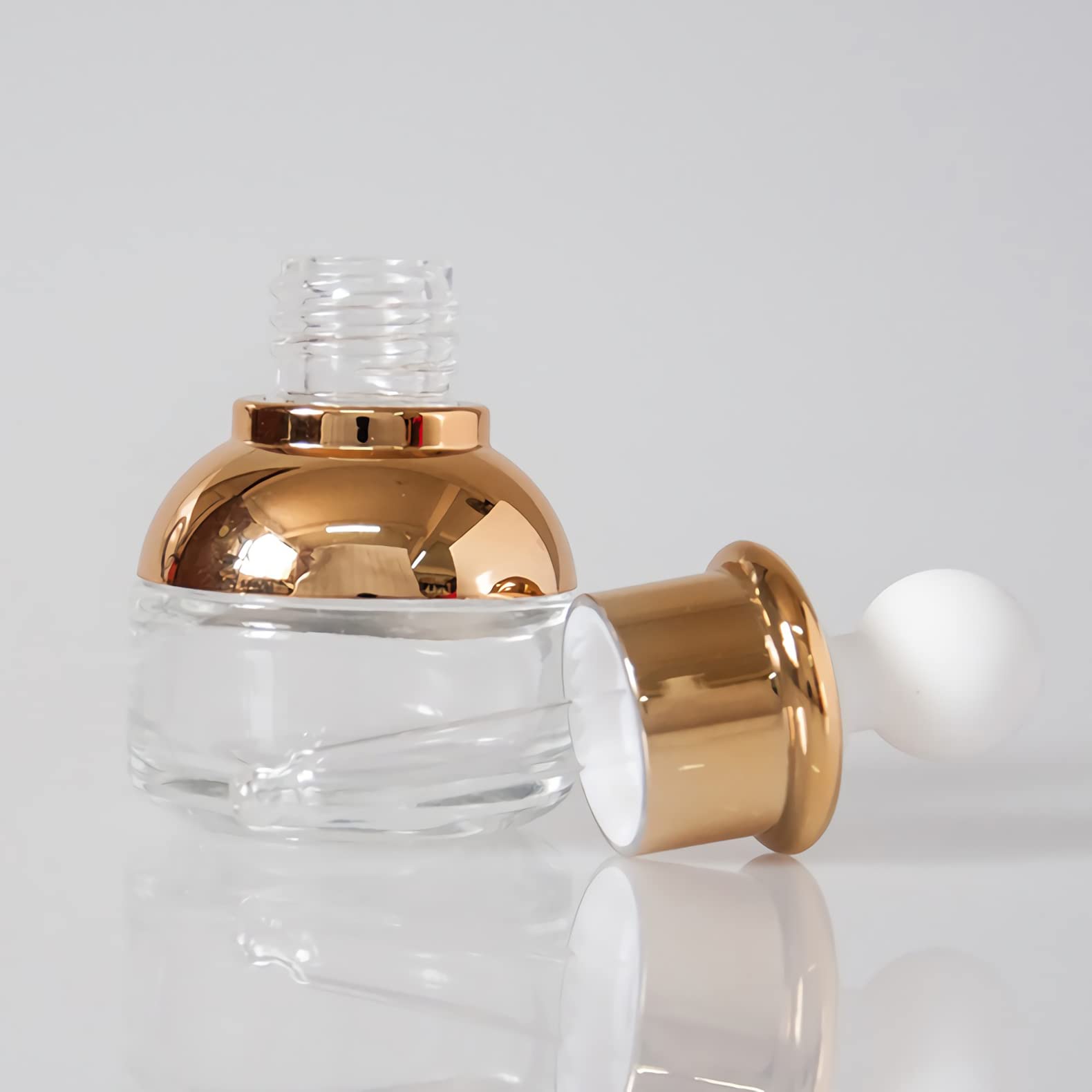 12 Pieza, Lujo 30ml Transparente Botellas de Cristal con Pipeta, Frasco Cuentagotas Cristal con Tapón de Rosca Oro para Aromaterapia Aceites Esenciales