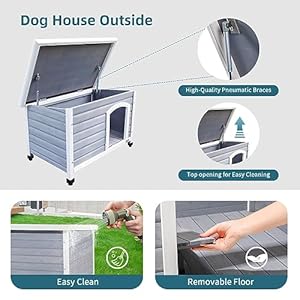 Petsfit Wooden Dog House Extreme Outback Log Cabin Weatherproof Outdoor Pet Kennel, Light Grey, Large/45.6″ x 30.9″ x 32.1″