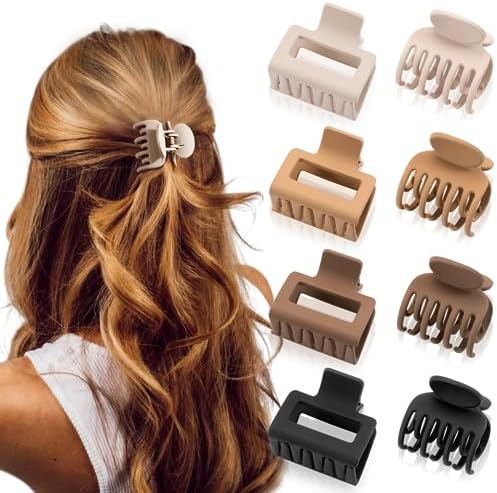 DEPOKA Matte Hair Clips for Women and Girls - Rectangle and Double Row Small Claw Clips for Thin/Medium Fine Hair - Nonslip Jaw Clips (Beige, Khaki, Brown, Black)