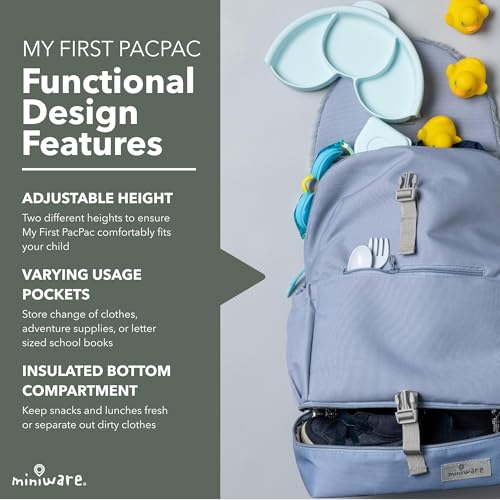 Miniware Kai the Shark My First Pac Pac - 2 in 1 Backpack and Lunch Bag - Insulated Kids Backpack with Attached Lunch Bag - Durable, Adjustable, and Comfortable for Ages 3+4