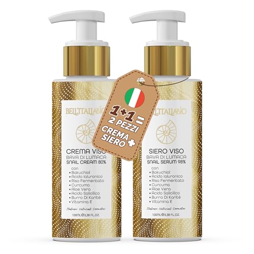 Siero e Crema Viso con Bava di Lumaca 98% (2x100 ML, Crema +...