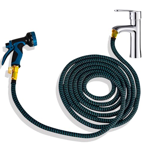 Lotoo Sink Hose Attachment for Faucet with 7 Adapters 25 FT Indoor Faucet Hose for Kitchen Sink or Bathroom Sink Faucet with 10-Function Nozzle Watering Washing Pet Household Cleaning Car Washing
