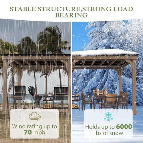 Image of BlueWish 10' x20' Cedar Wood BBQ Gazebo with 5.5 inch Width Column, Patio Gazebo with Sturdy Structure, Wind-Resistant Grill Gazebo Shelter with Sloping Roof for Barbecue, Backyard, Light Mocha Brown