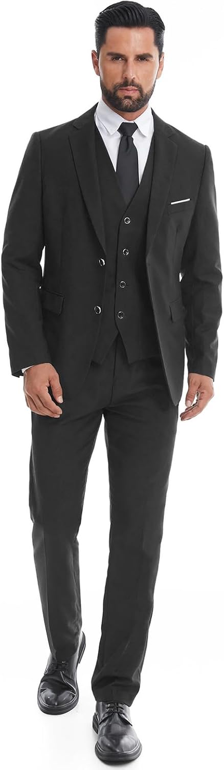 Mens Suit 3 Piece Slim Fit Two Button Single Breasted Solid Tuxedo Blazer Vest Pants Set for Wedding Prom Formal Business