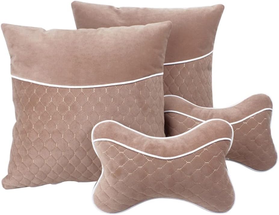 Four Pcs Headrest Lumbar Support for All Seasons Car Neck Support Car Accessories Interior Filled with Silk Fiber(Beige)
